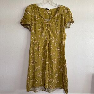 American‎ Eagle Outfitters Dress Womens Medium Green Floral Viscose Short Sleeve